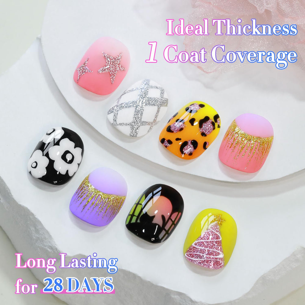Double Rhythm nail art glitter closeup captures reflective sparkle on tips.
