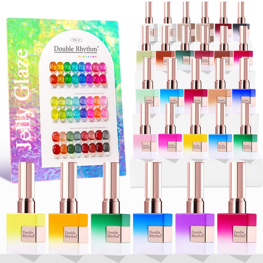 Double Rhythm Neon Jelly Green nail polish bottle with vibrant spring finish.