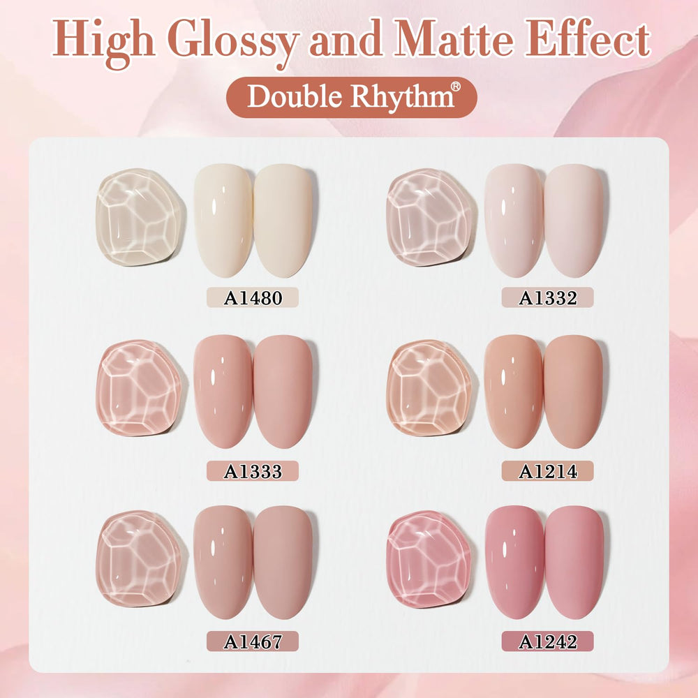 Double Rhythm nude-pink shade swatch on nails demonstrates versatile everyday wear.