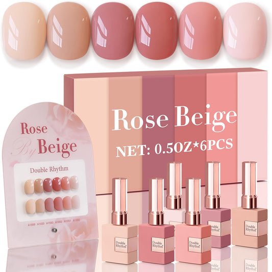 Double Rhythm rose beige gel polish bottle with rich color and shine.