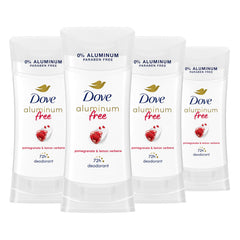 Dove 0% aluminum deodorant stick with pomegranate lemon verbena for gentle odor protection.