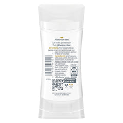Close-up of Dove 0% aluminum deodorant stick.