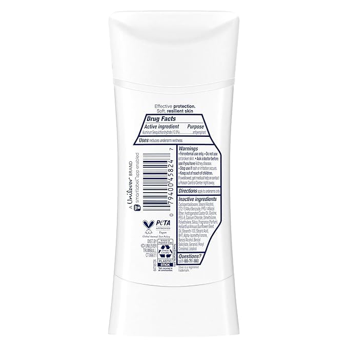 Dove Advanced Care glide shown on the stick for smooth, comfortable daily wear.