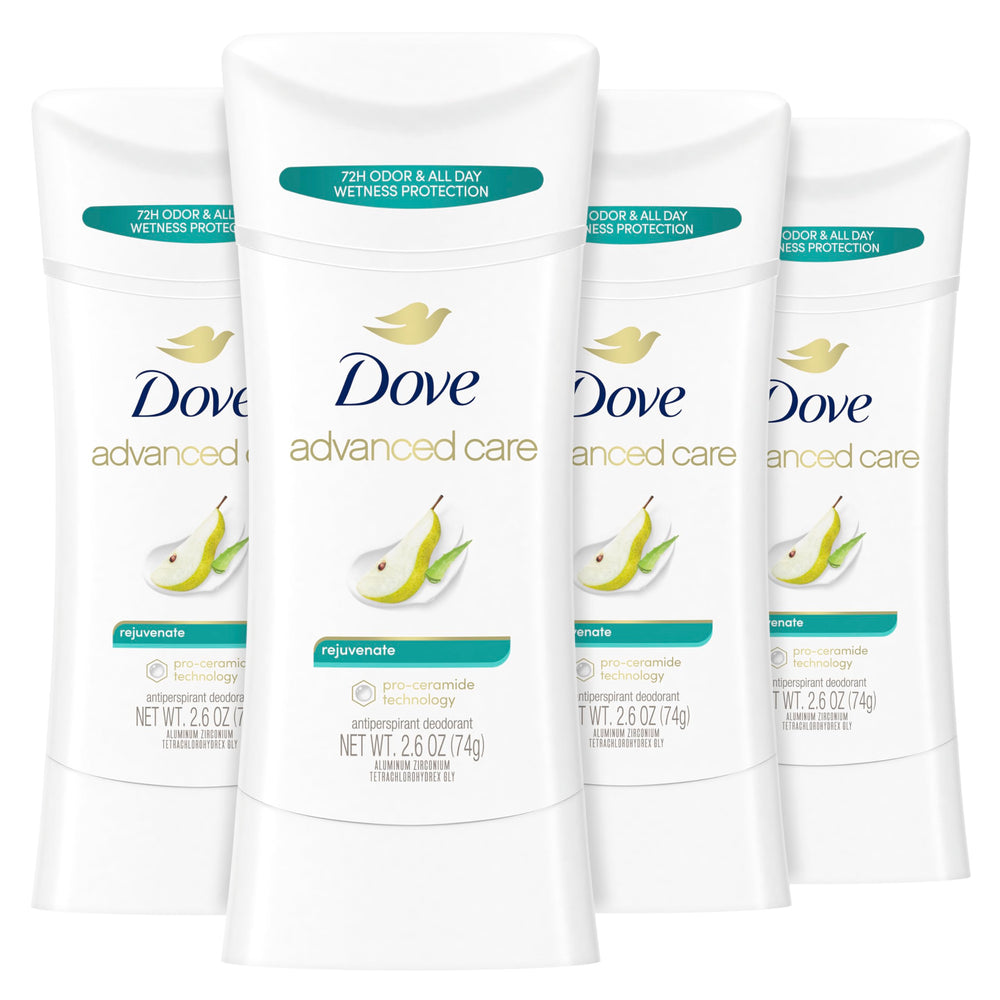 Dove Advanced Care Rejuvenate stick packaging highlighting ceramide barrier support.