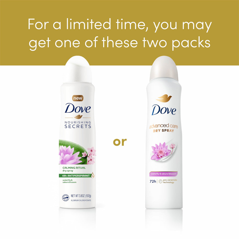Dove Advanced Care Waterlily & Sakura Blossom packaging displaying a 3-count set.