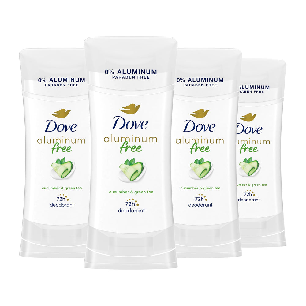 Dove aluminum-free deodorant stick packaging for on-the-go freshness.