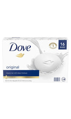 Dove Bar Soap Moisturizing pack shot with 16 bars for daily hydration