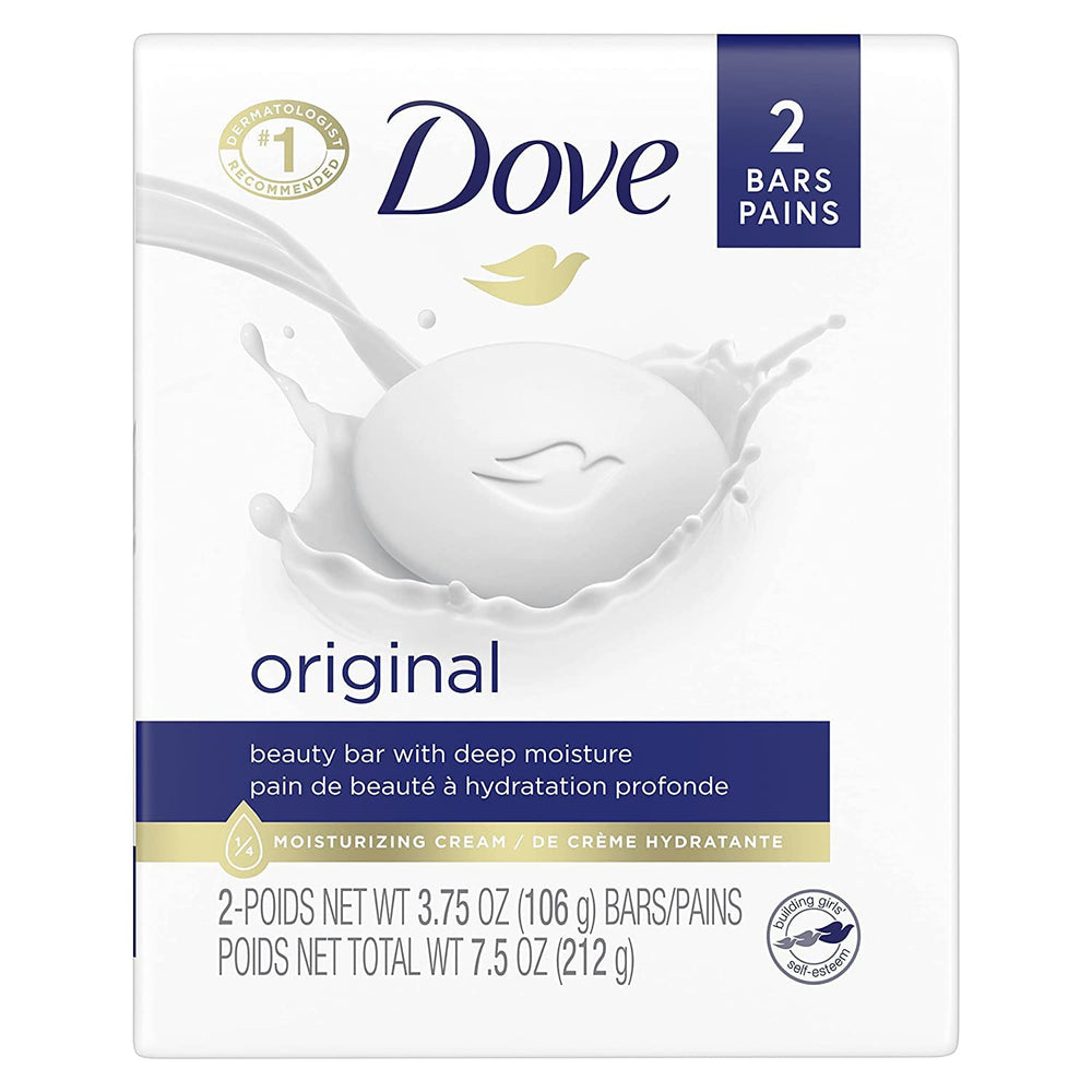 Dove Beauty Bar White 4oz front view for gentle daily cleansing and moisturized skin.