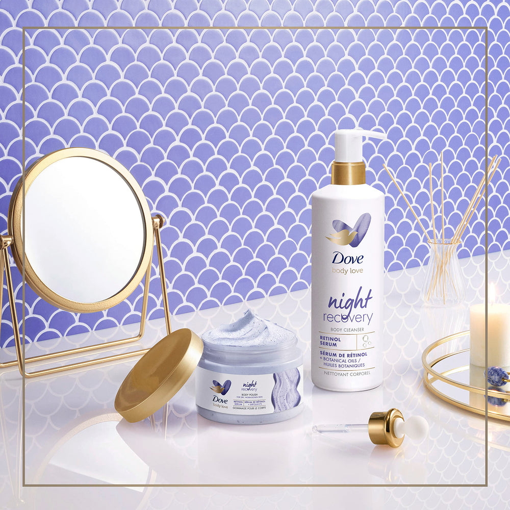 Open jar revealing creamy exfoliant texture for quick nighttime moisturization.
