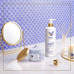 Open jar revealing creamy exfoliant texture for quick nighttime moisturization.