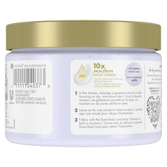 Dove Body Love Night Recovery scrub exfoliants closeup highlighting gentle night exfoliation