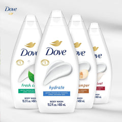 Dove body wash closeup highlighting creamy texture.
