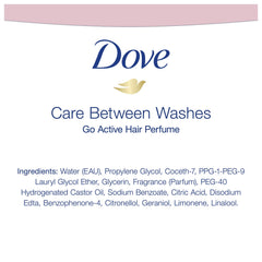 Dove Care Between Washes packaging highlighting compact, travel-ready design.
