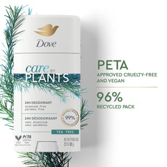Dove Care by Plants Tea Tree Deodorant Stick packaging notes recycled materials