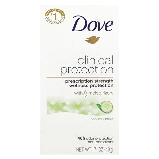 Dove Clinical Protection Cool Essentials deodorant stick with long-lasting odor control.