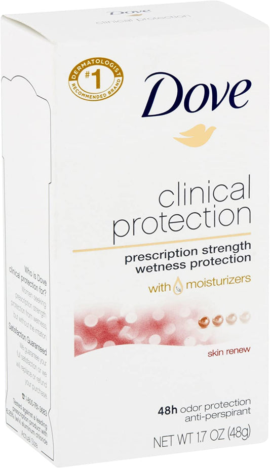 Dove Clinical Protection Skin Renew three-pack bottle for reliable underarm protection.
