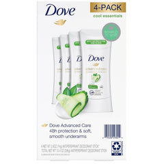 Dove Cool Essentials deodorant stick with cucumber and green tea for all-day freshness.