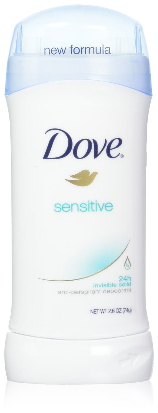 Dove Deodorant Invisible Solid for Sensitive Skin pack shot showing six 76 ml sticks