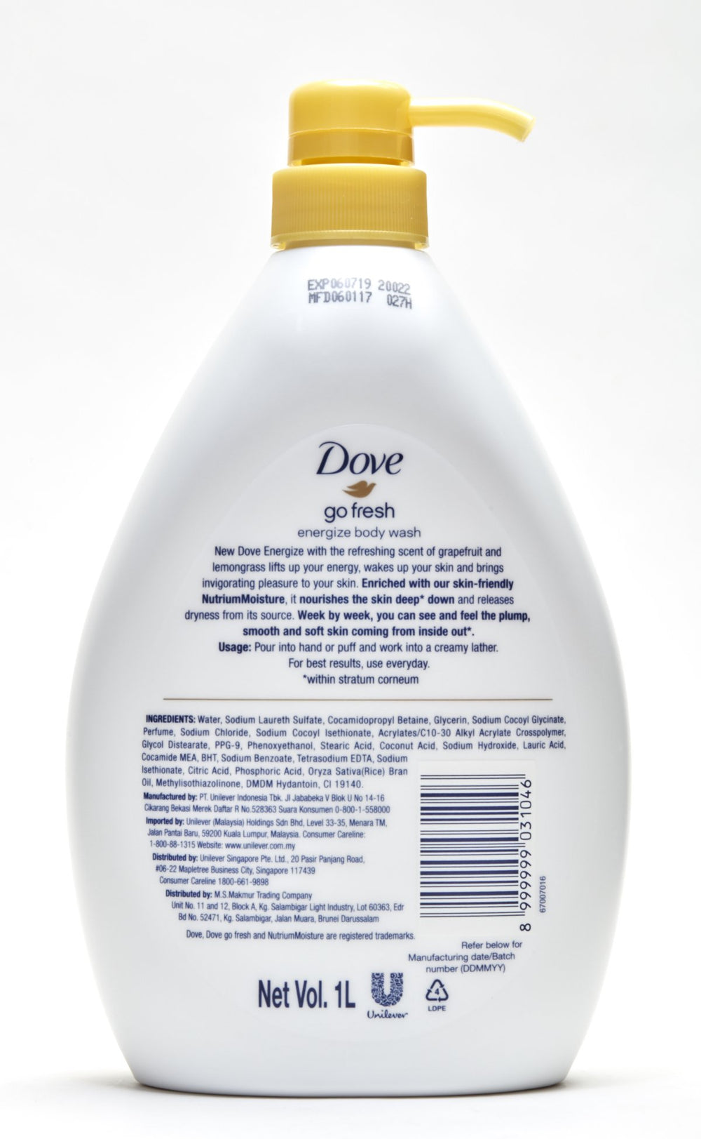 Dove Go Fresh Energize grapefruit and lemongrass scent offers a bright wake-up aroma