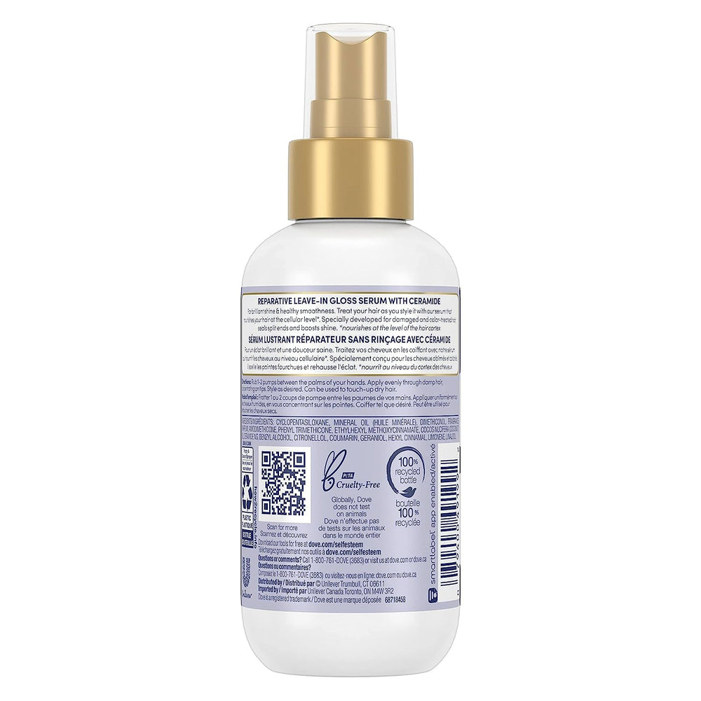 Dove Hair Therapy Brilliant Gloss serum pump in use for even end to end coverage
