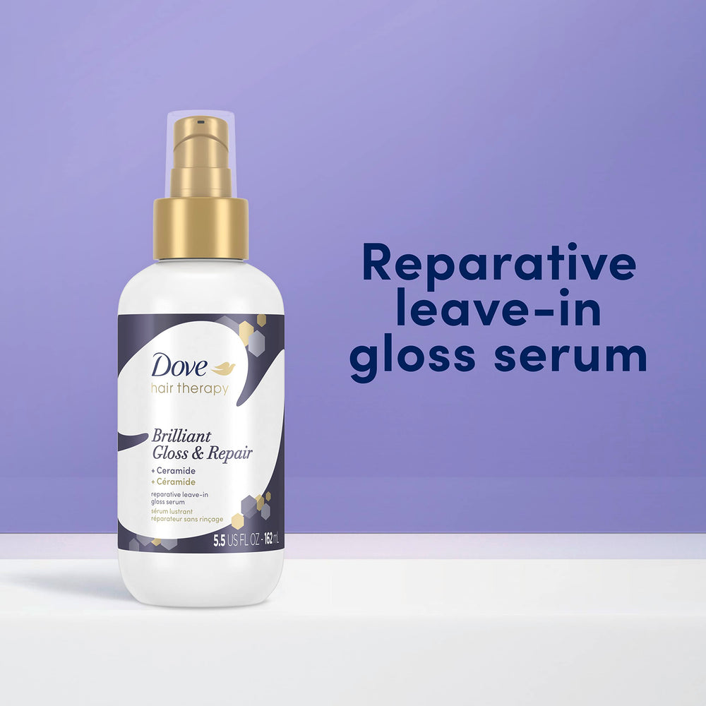 Dove Hair Therapy Brilliant Gloss application on ends delivers shine and moisture