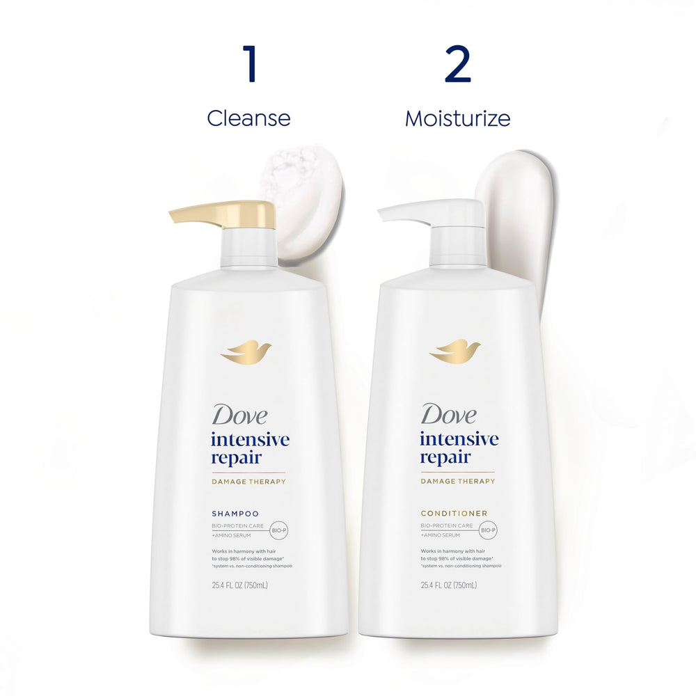 Dove Intensive Repair shampoo lather action – rich cleansing for daily use.