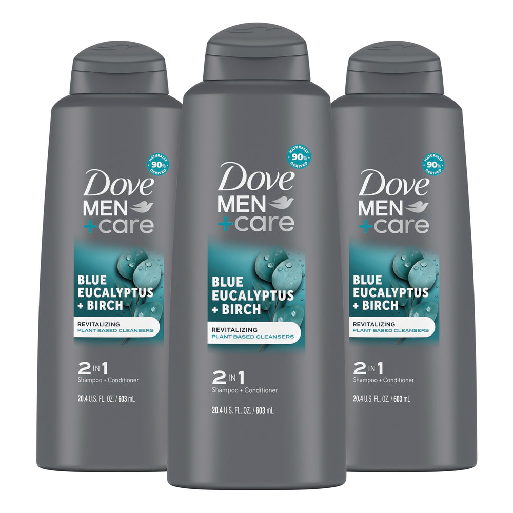 Dove Men+Care 2-in-1 shampoo bottle with citrus scent for quick cleanse