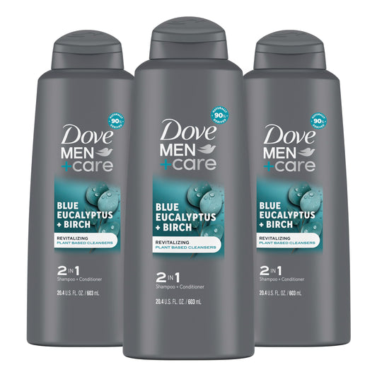 Dove Men+Care 2-in-1 shampoo bottle with citrus scent for quick cleanse