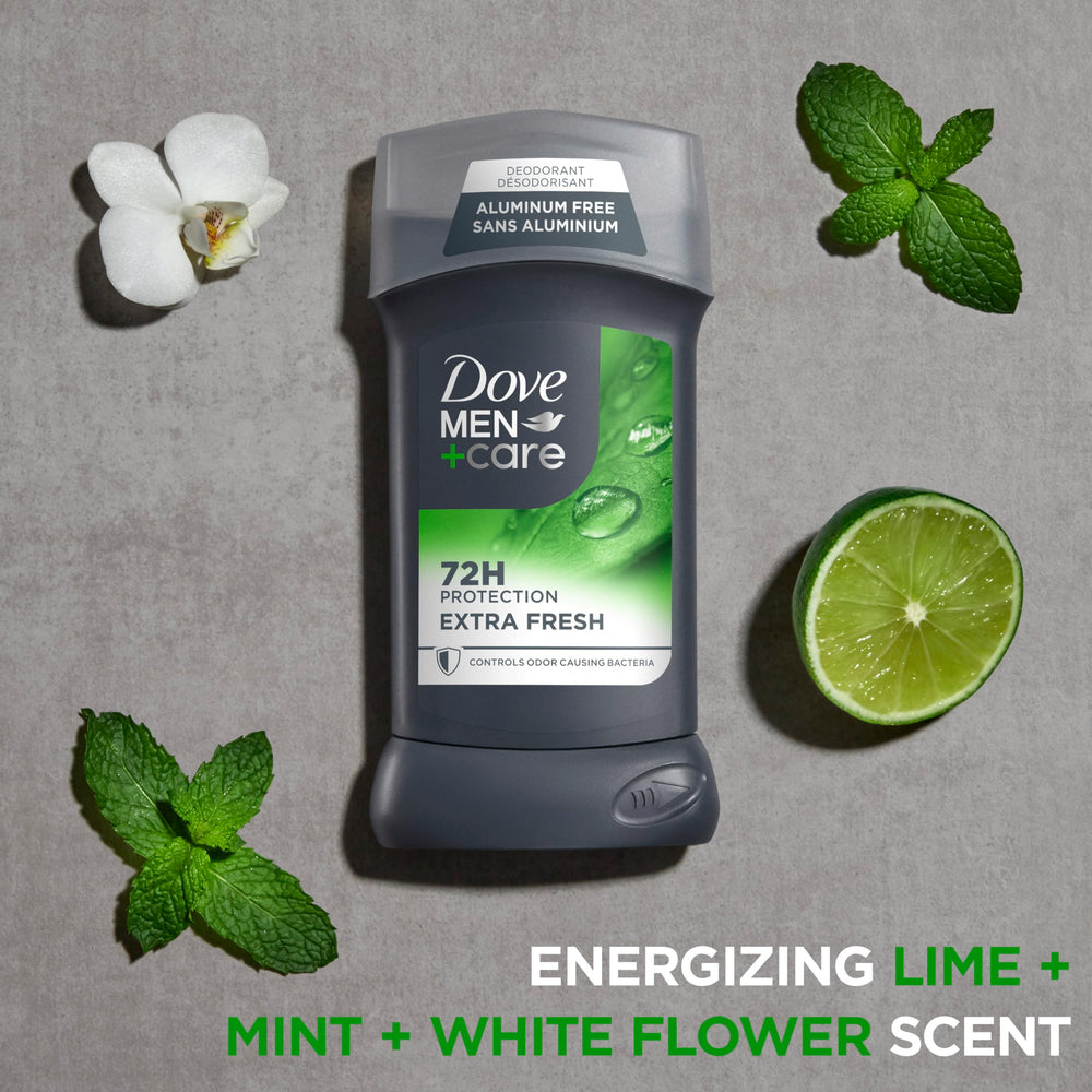 Dove Men+Care 72-hour protection badge on packaging.