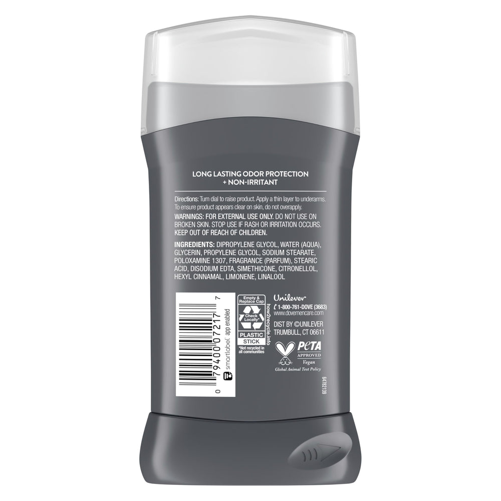 Dove Men+Care aroma visual showing bergamot-lavender-sandalwood scent lasts.