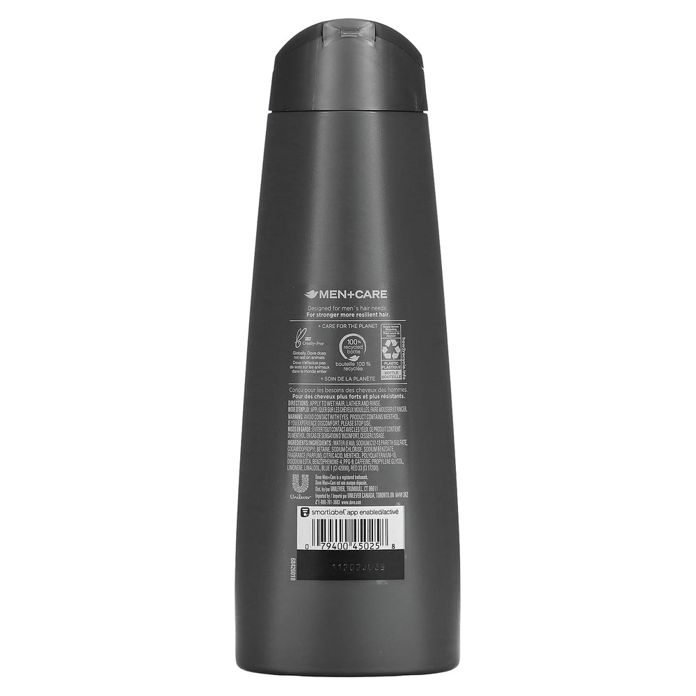 Dove Men+Care Fortifying Shampoo lather demonstrating refreshing, invigorated hair.