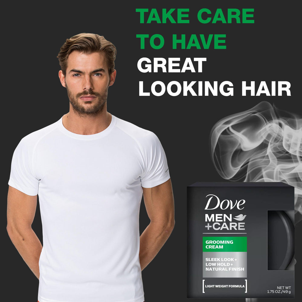 Dove Men+Care Grooming Cream texture in hand delivering soft, manageable hair.