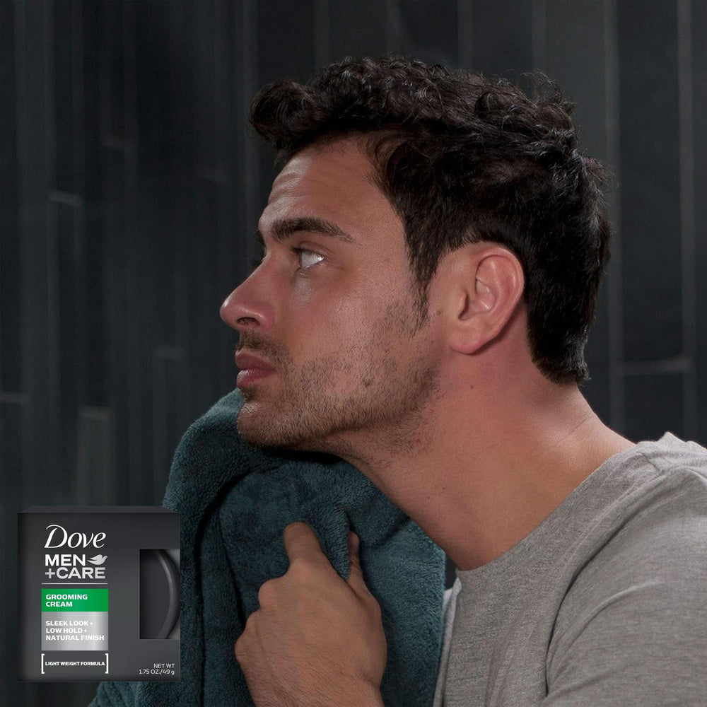 Dove Men+Care Grooming Cream on short hair for lightweight, natural texture.