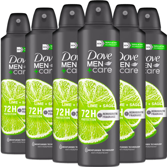 Dove Men+Care Lime and Sage antiperspirant spray six-pack for lasting freshness