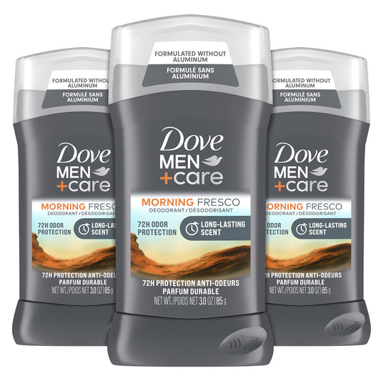 DOVE MEN CARE Morning Fresco deodorant stick close-up showing aluminum-free protection.