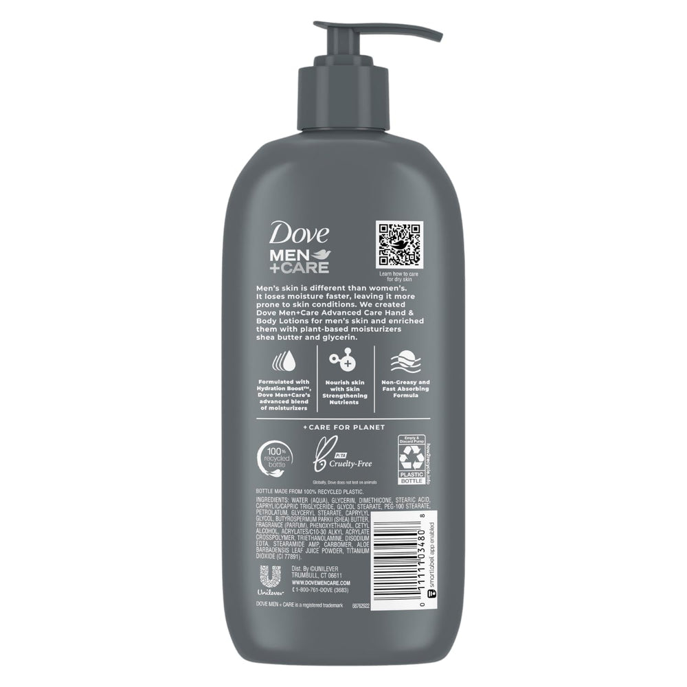 Dove Men+Care sensitive skin lotion tube boosts hydration without heaviness.