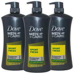 Dove Men+Care Sport Fresh body wash pump bottle delivers refreshed skin after workouts.
