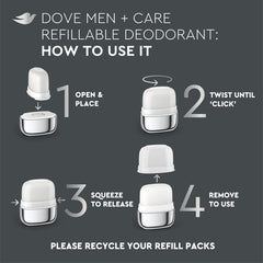 Dove Men+Care refill base supports a lifetime guarantee system.