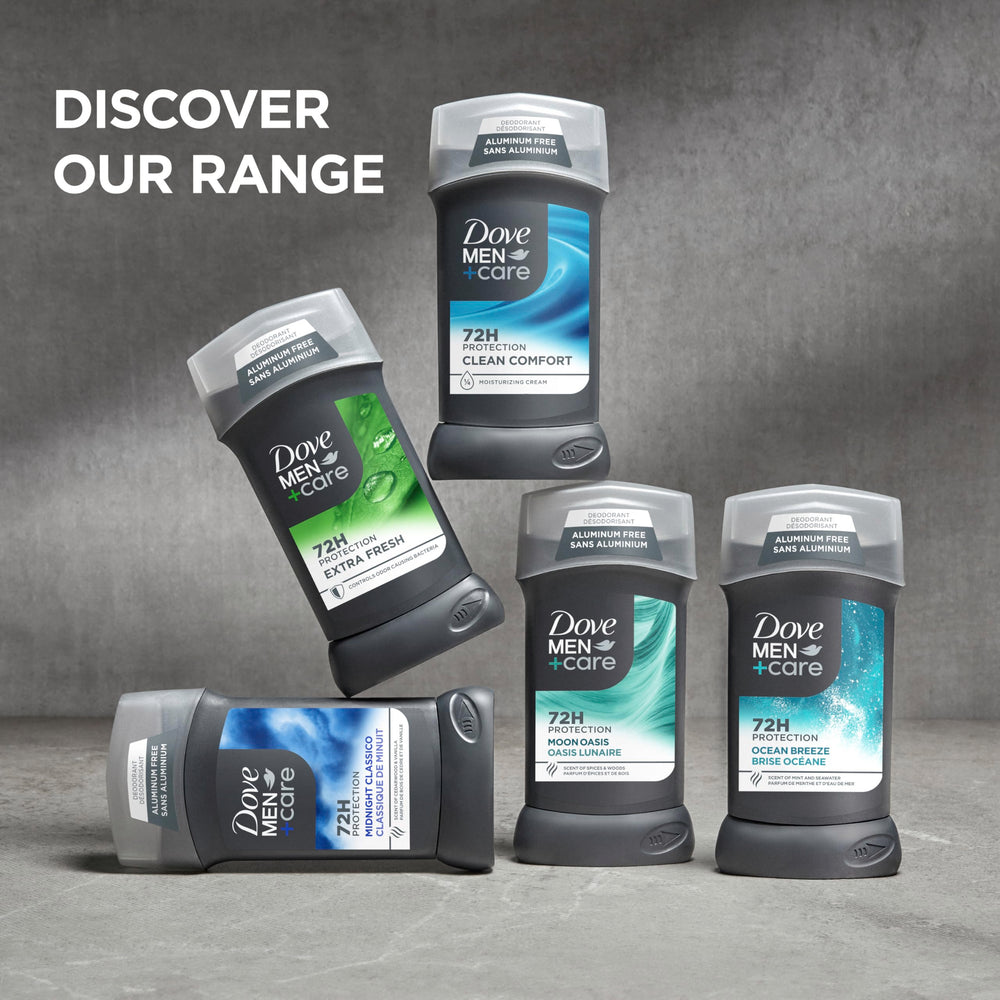 Dove Men+Care Wild Eucalyptus deodorant stick portable for on-the-go freshness.