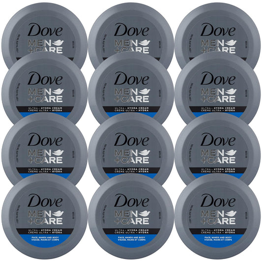 Dove Men+Care Ultra Hydra Cream jar delivers quick, non-greasy hydration for dry skin.