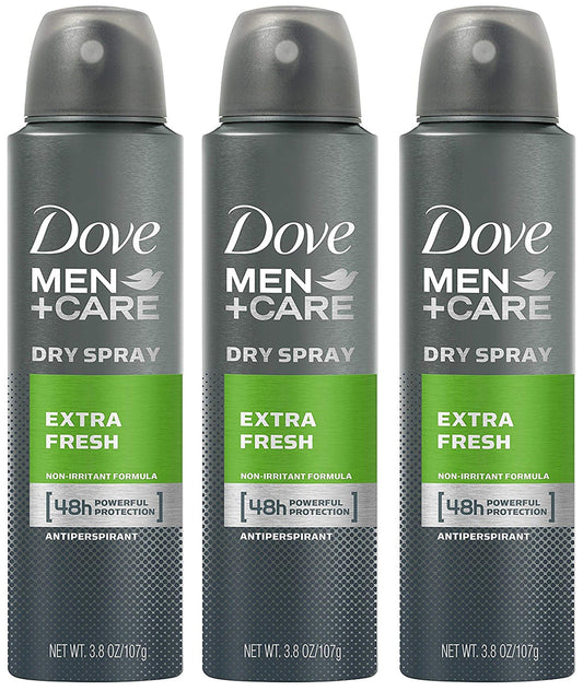 Dove Men Extra Fresh bottle front view offering long-lasting freshness