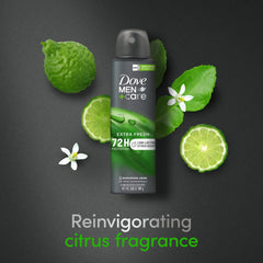 Graphic showing Dove Men+Care 72H protection on packaging.
