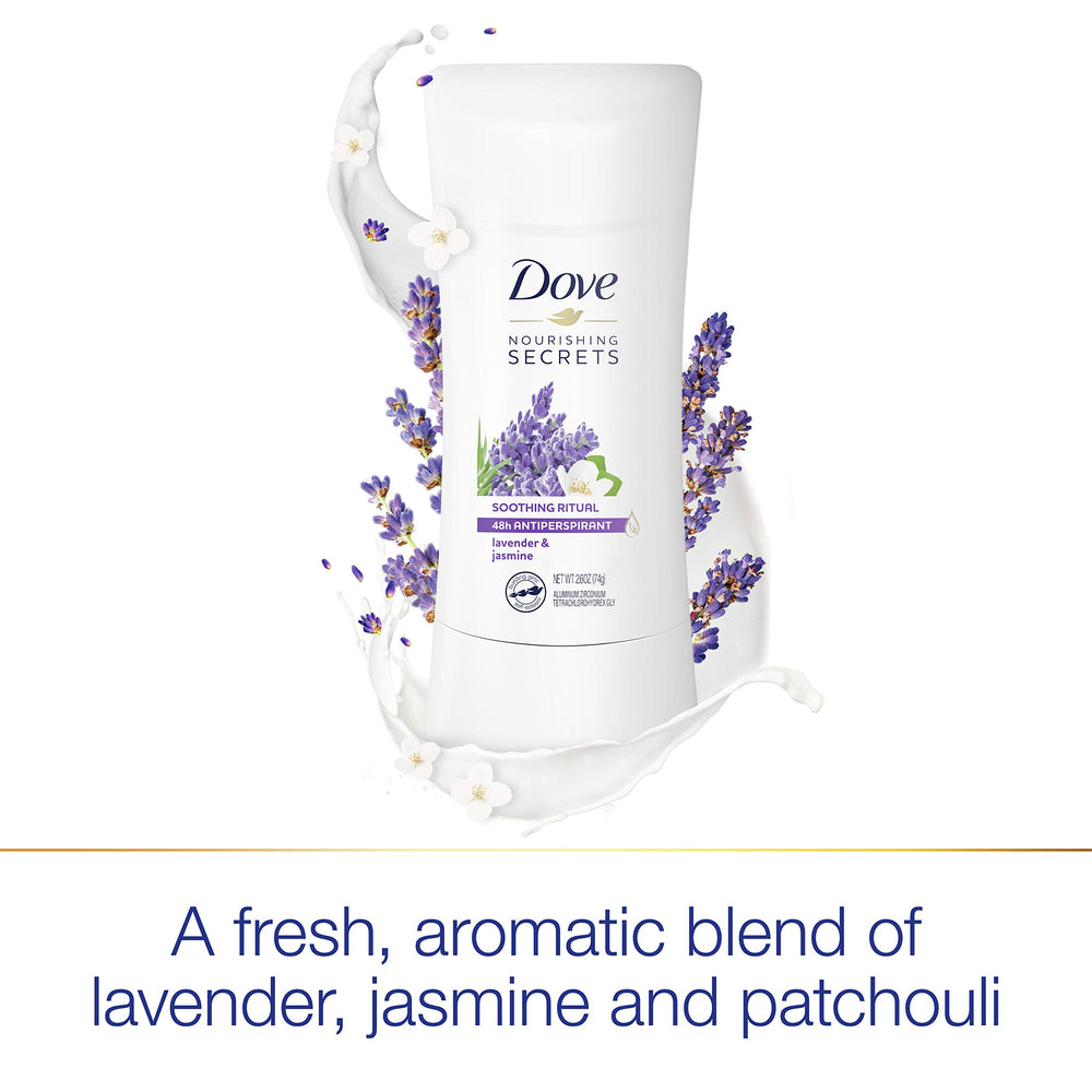 Dove Nourishing Secrets fragrance notes of lavender and jasmine for a soothing daily ritual.