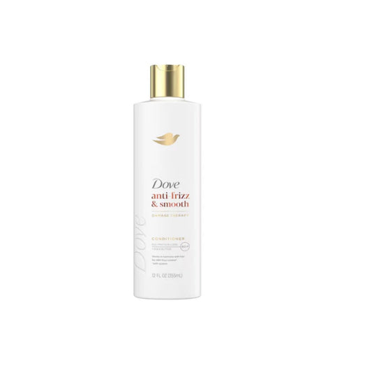 Dove Nutritive Solutions Nourishing Oil Care Conditioner bottle shows lightweight frizz-control formula for dry hair.