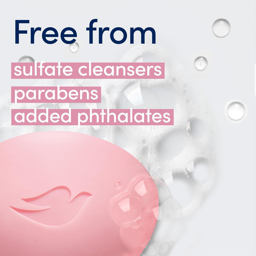 Dove Pink Beauty Bar on the sink with rose-scent for a refreshing wash.