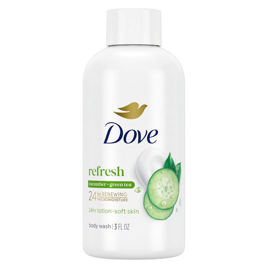 Dove Refreshing Cucumber and Green Tea bottle showing eco-friendly packaging and hydration.