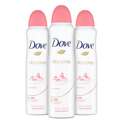 Dove Rose Petals dry spray bottle shown for fast, dry protection all day.