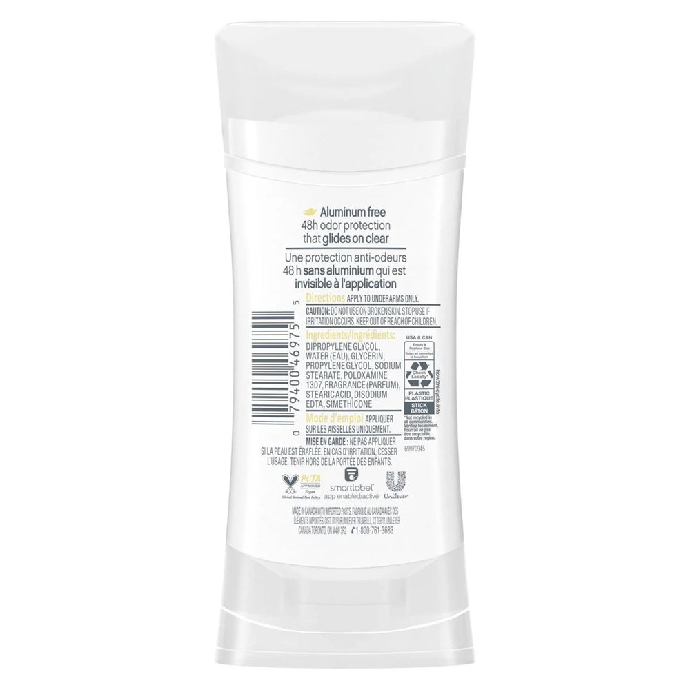 Dove sensitive-skin, alcohol-free deodorant stick protects against odor without irritation.