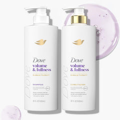 Dove shampoo and conditioner set packaging displayed on counter