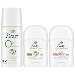 Dove Travel Deodorant Variety 3-Pack mini sticks providing compact protection on the go.